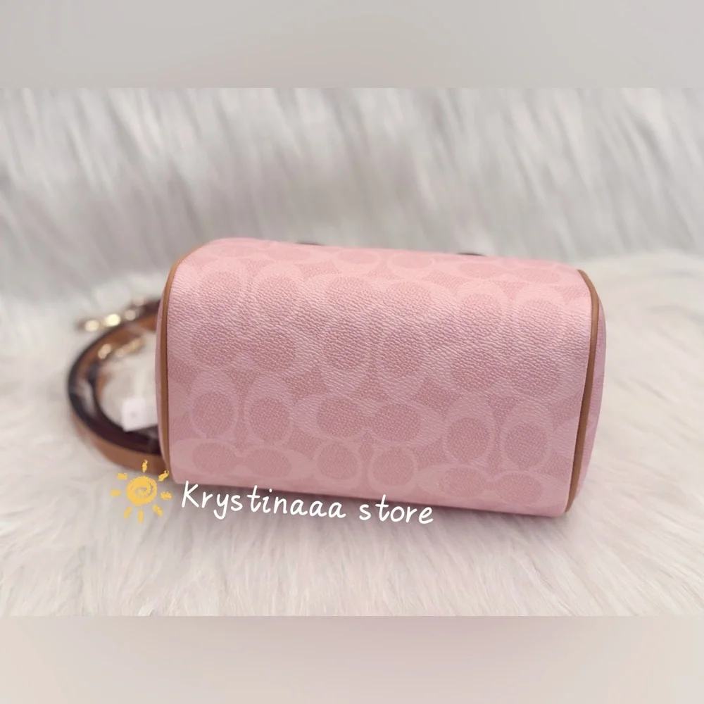 Coach Mini Rowan Bag In Signature With Charms in Powder Pink CEK79 - Picture 7 of 11
